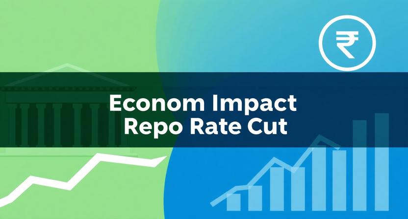 Illustration showing the RBI repo rate cut to 5.25% and its key economic implications, including effects on loans, savings, and overall economic growth in India.