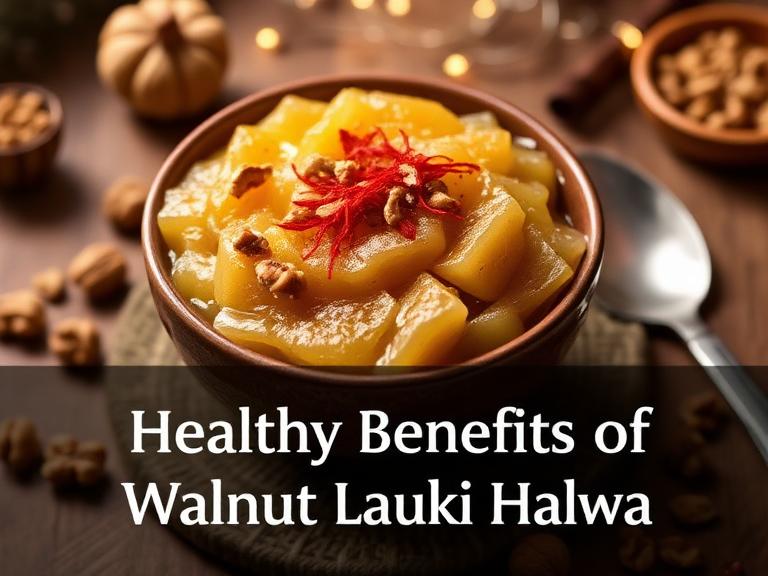 Key ingredients of Walnut Lauki Halwa arranged on a table, showing their nutritional value and freshness.