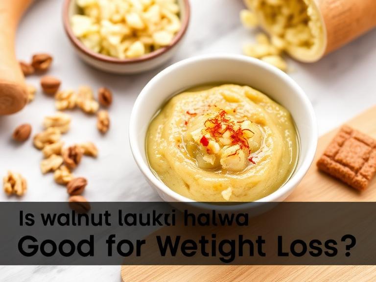 A small, healthy serving of Walnut Lauki Halwa, perfect for a weight-conscious dessert.