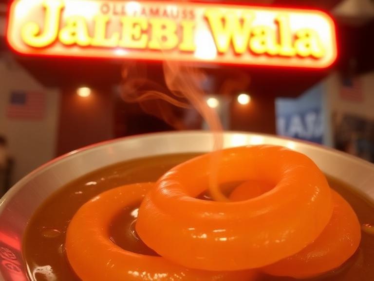 Old Famous Jalebi Wala serves thick, ghee-fried jalebis known for their rich, syrupy flavor and authentic Old Delhi taste.