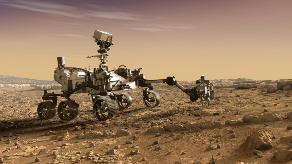 Robotic dog supports exploration and construction on Mars.