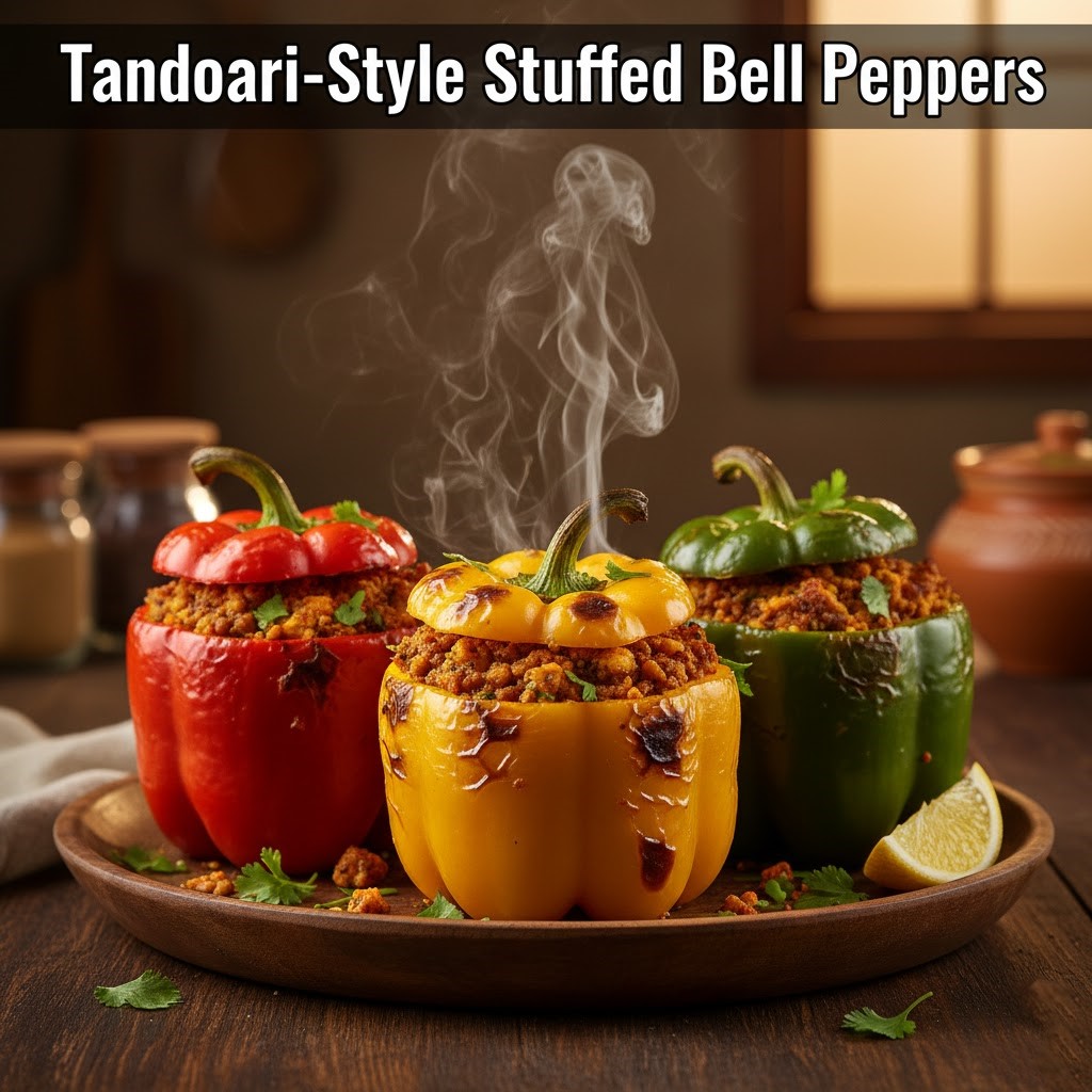 Colorful peppers filled with spiced paneer or potatoes.