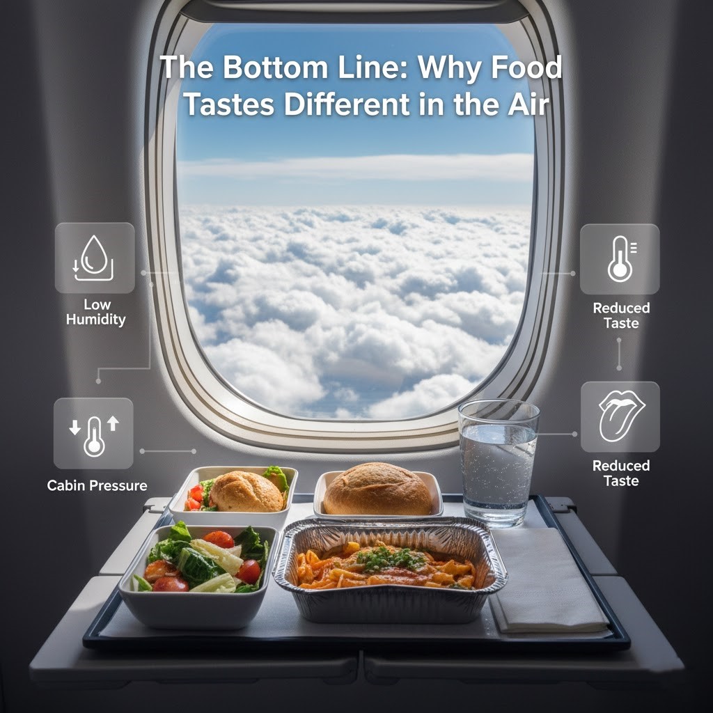 Altitude, cabin environment, and food prep all reduce flavor.