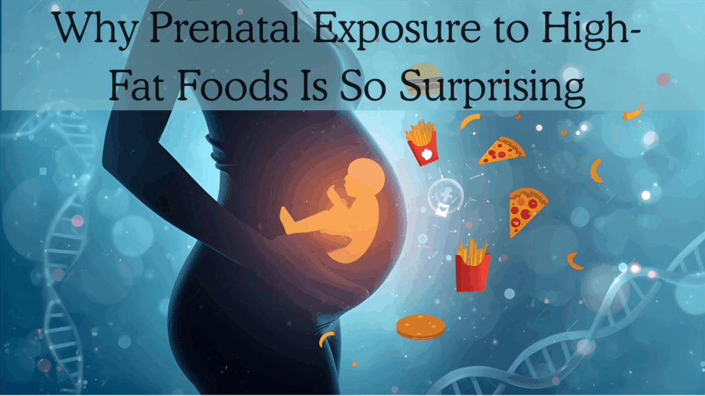 Pregnancy and high-fat diet concept: pregnant woman with visible junk food, showing unexpected impacts on baby’s future health and weight gain.