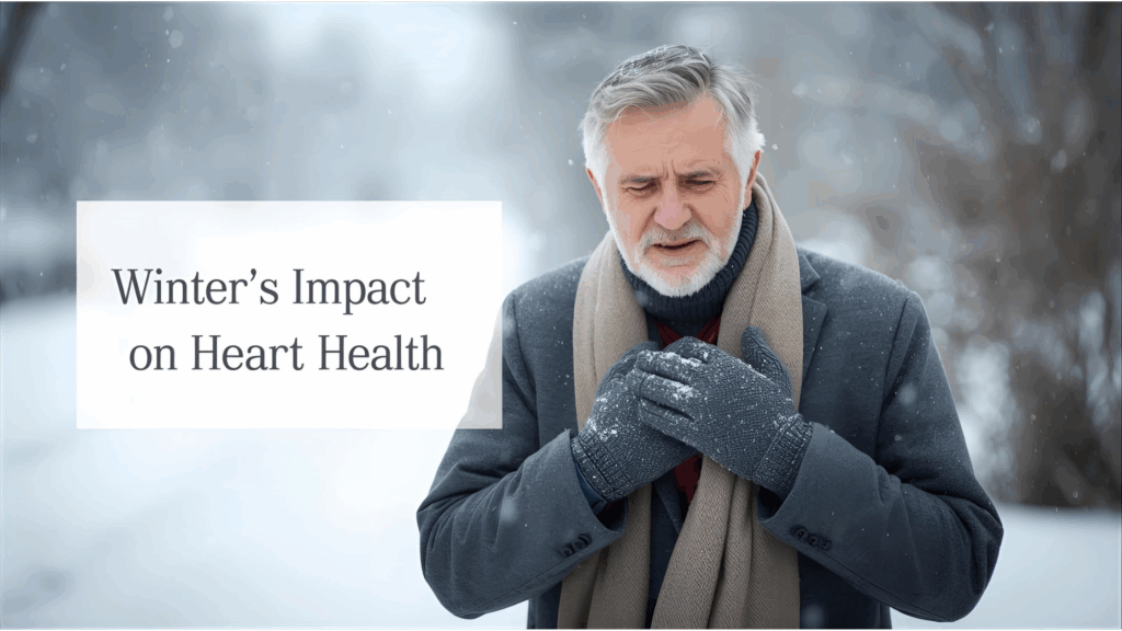 Older adult walking in winter cold, illustrating heart strain risk.