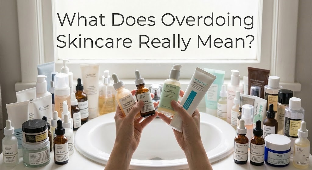 Overdoing skincare routine with multiple products causing skin damage