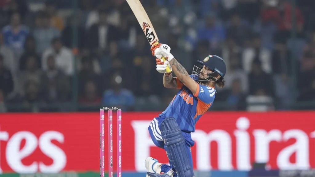 Ishan Kishan T20 World Cup 2026 powerplay: Kishan starts cautiously against Namibia before accelerating to dominate the early overs with aggressive batting and key sixes.