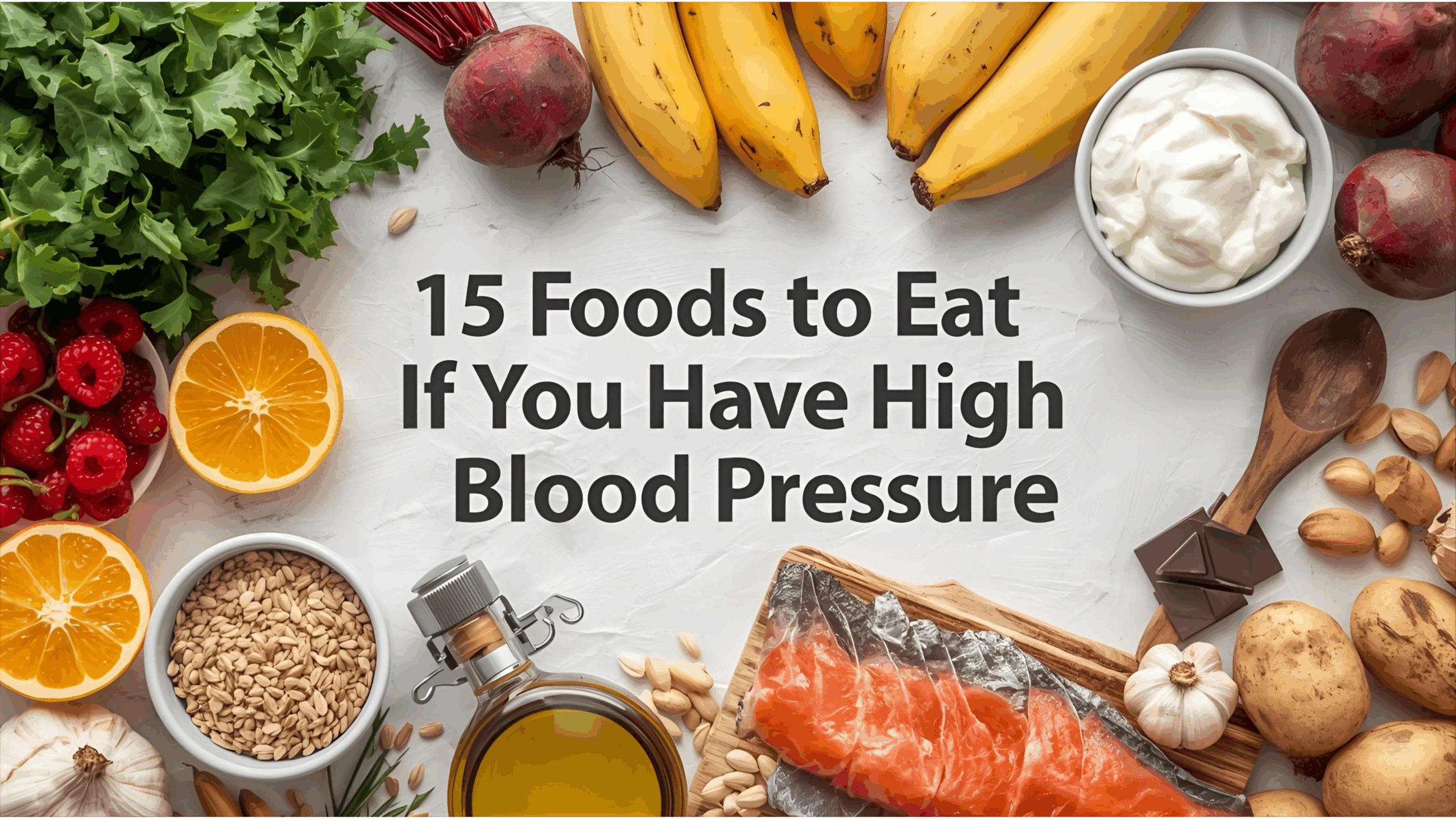 Healthy energy-boosting foods including leafy greens, berries, citrus fruits, bananas, beetroots, and fatty fish arranged on a clean table.