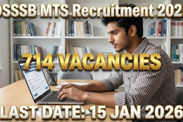Apply online for 714 DSSSB MTS 2026 vacancies. Check eligibility, important dates, and selection process for Multi-Tasking Staff posts.
