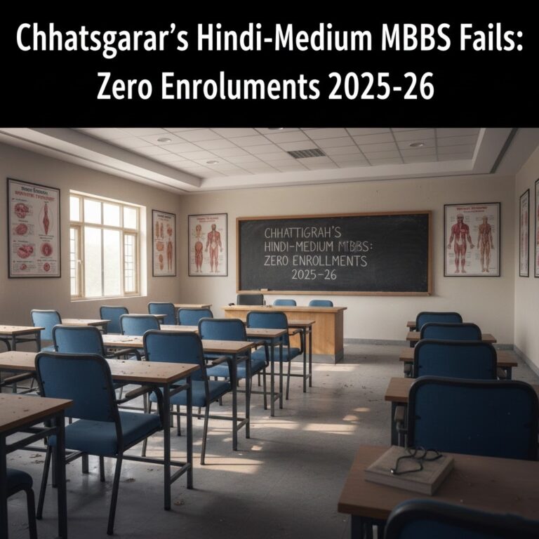 Chhattisgarh’s Hindi-medium MBBS initiative failed to attract any students in 2025-26, revealing challenges around language choice, career concerns, and medical education policy.