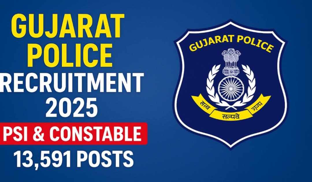 Gujarat Police opens 13,591 PSI and Constable vacancies for online applications in 2025.