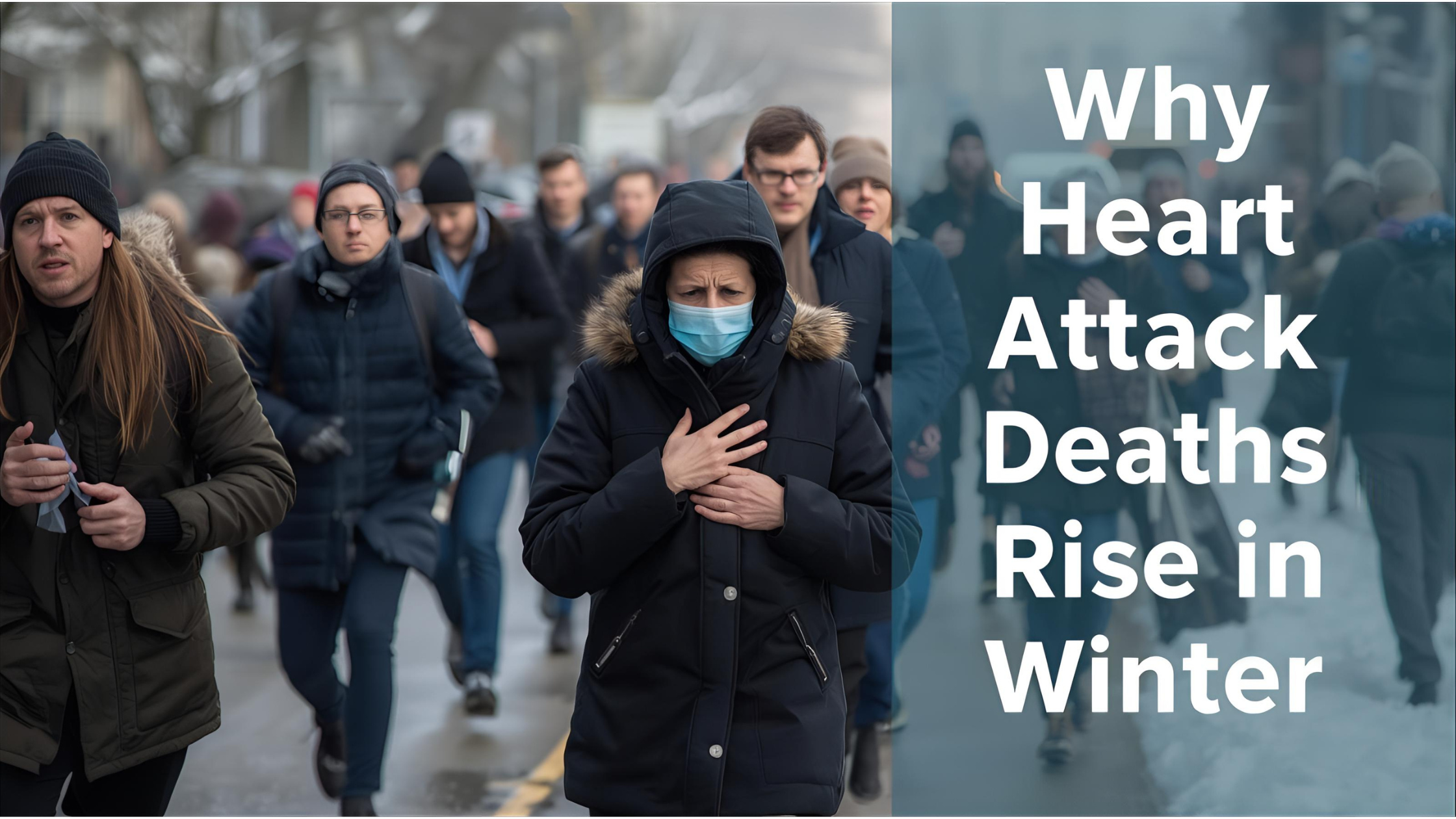 Person in winter showing chest discomfort, highlighting seasonal heart attack risk.